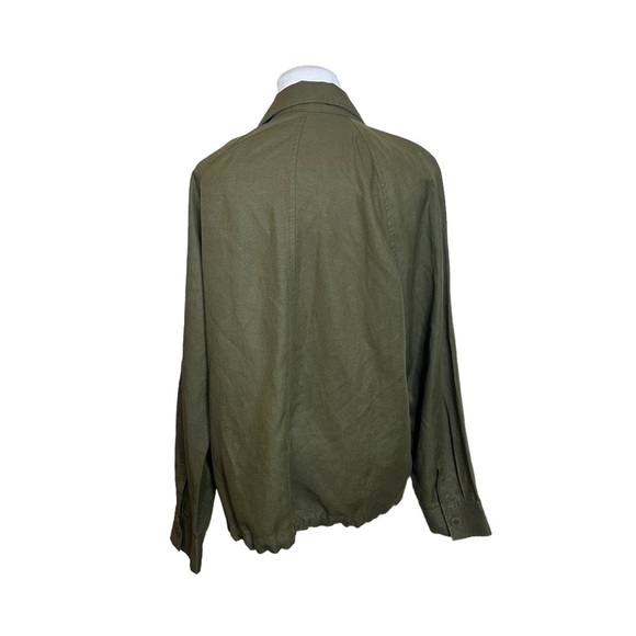 EILEEN FISHER Olive Green Bomber Jacket tencel-linen utility - Picture 2 of 7